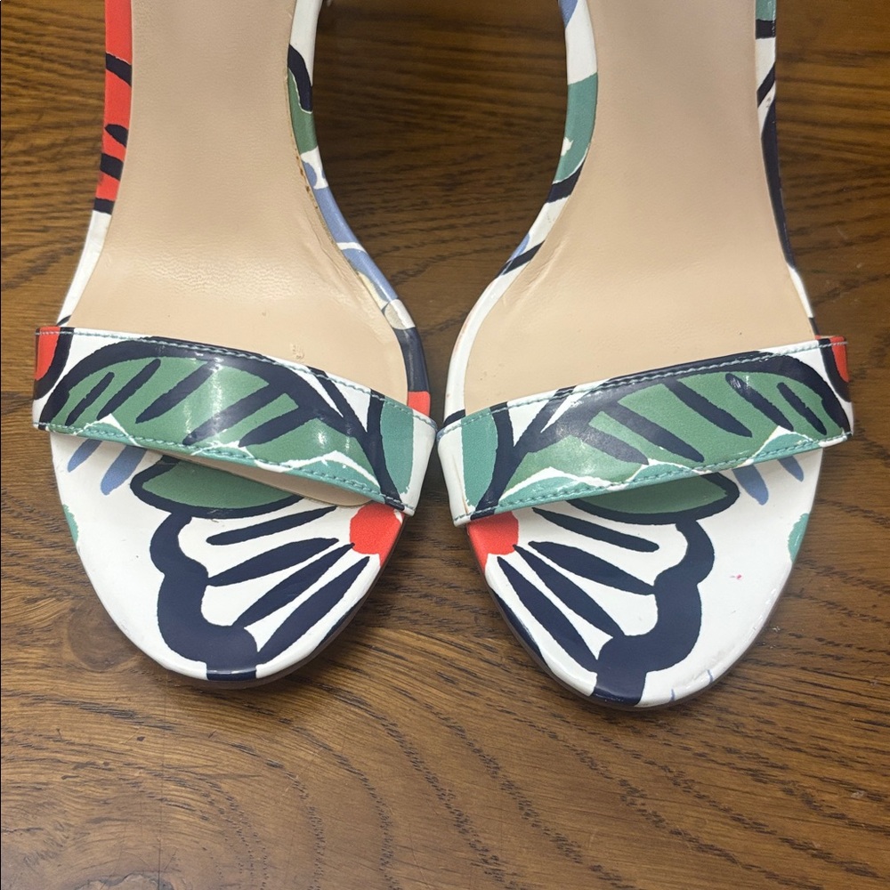 Nine West Tropical Floral Ankle-Strap Sandals in Green, White, Black and Coral - Picture 10 of 10